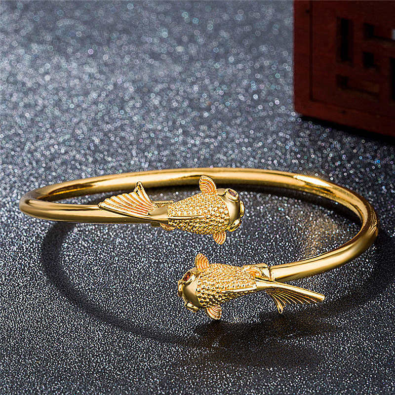 Bracciale Buddha Stones Double Koi Fish Rame Prosperità Ricchezza