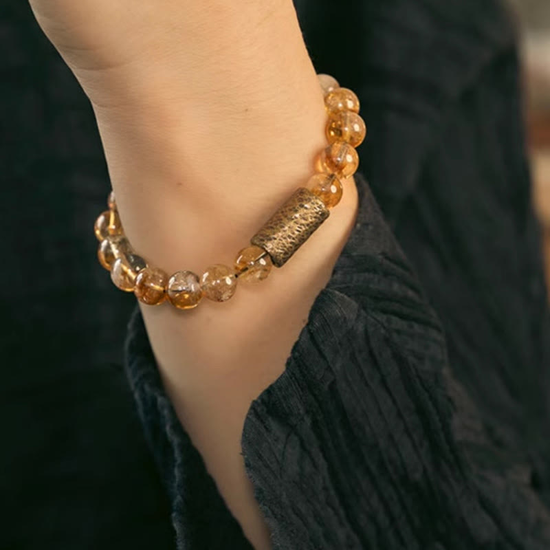 Braccialetto di protezione in perline di ottone con cristallo di citrino naturale Buddha Stones