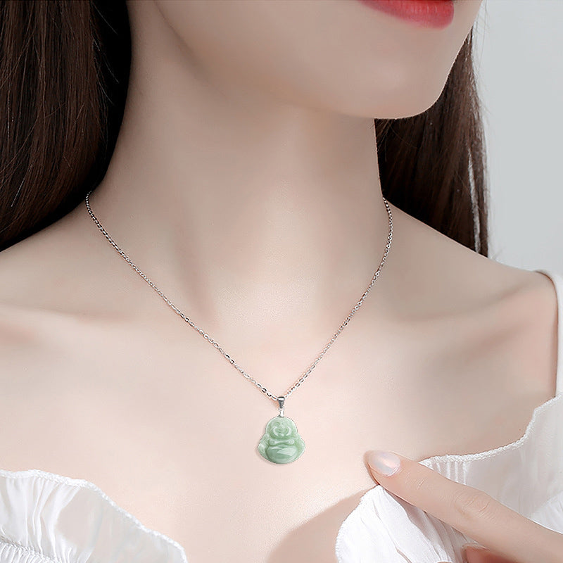 Collana con Buddha Stones in argento sterling 925 con ciondolo a forma di Buddha che ride e giada - image 3