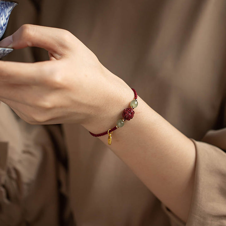 Buddha Stones , cinabro naturale, zodiaco cinese, giada Hetian, carattere Fu, braccialetto di corda della fortuna - image 16
