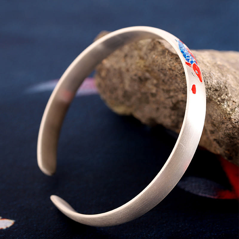 Braccialetto con polsino portafortuna in argento sterling 999 con pesce koi Buddha Stones - image 5