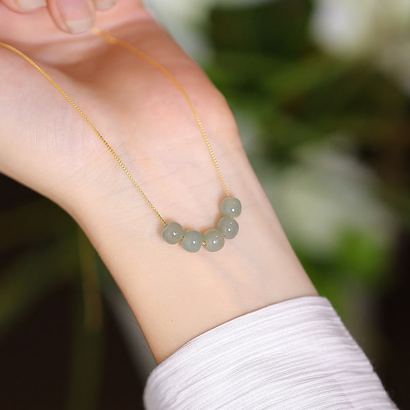 Collana con ciondolo a forma di farfalla Buddha che ride in giada ciano naturale Hetian Jade in argento sterling 925 - Cinque perle di giada Hetian - image 10