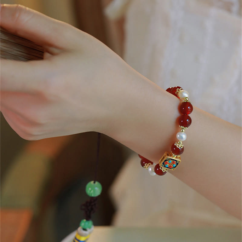 Bracciale Buddha Stones Agata Rossa Perla Fiducia Autoaccettazione