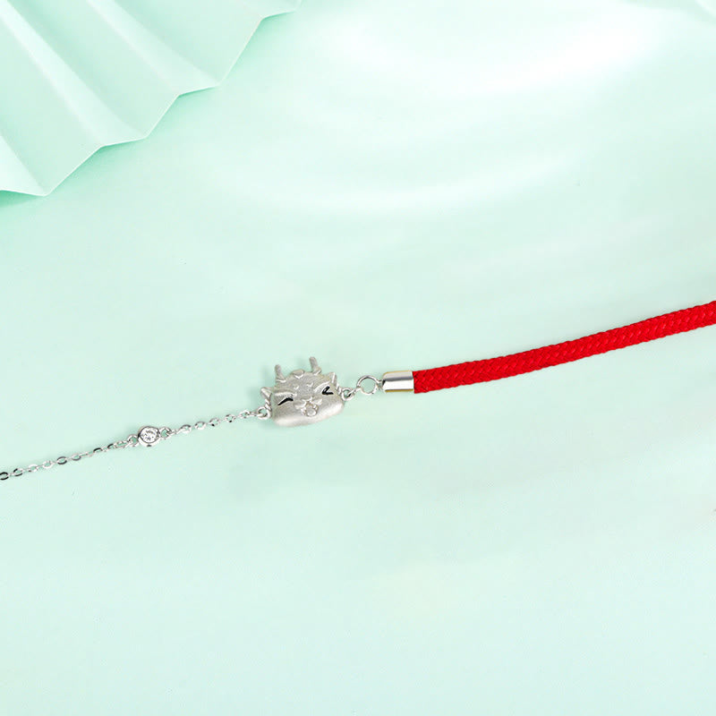 ❗❗❗Un'offerta lampo - Braccialetto di protezione con catena rossa con cordino a forma di drago carino, in argento sterling 925, con Buddha Stones Buddha e fortuna dell'anno del drago