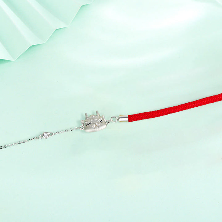 ❗❗❗Un'offerta lampo - Braccialetto di protezione con catena rossa con cordino a forma di drago carino, in argento sterling 925, con Buddha Stones Buddha e fortuna dell'anno del drago