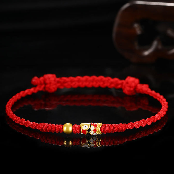 Braccialetto intrecciato a mano Buddha Stones 999 Gold Luck Koi Fish