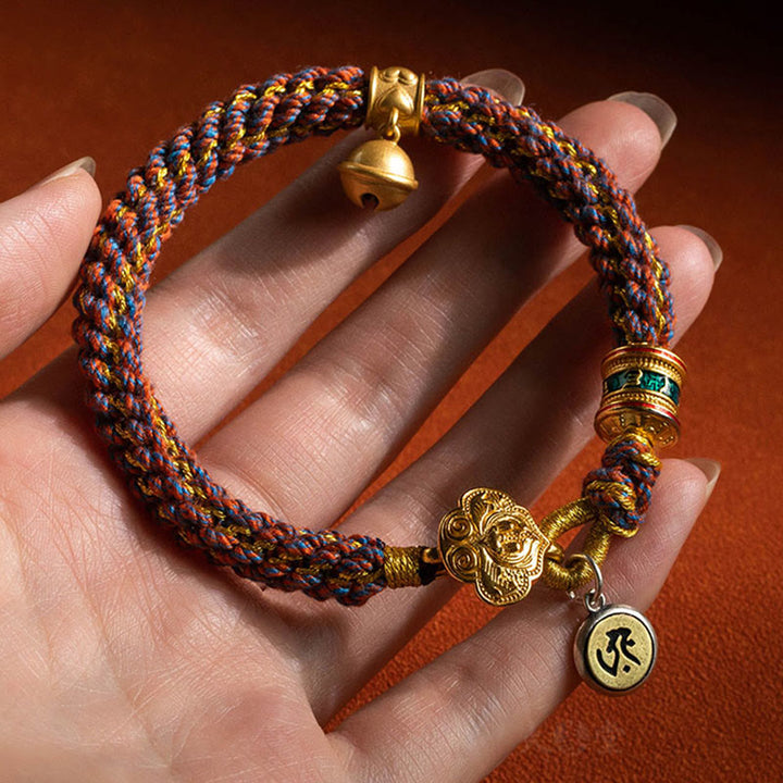 Buddha Stones con corda intrecciata in argento sterling 925 con ciondolo a forma di campana della fortuna, simbolo dello zodiaco cinese, Buddha natale Om Mani Padme Hum