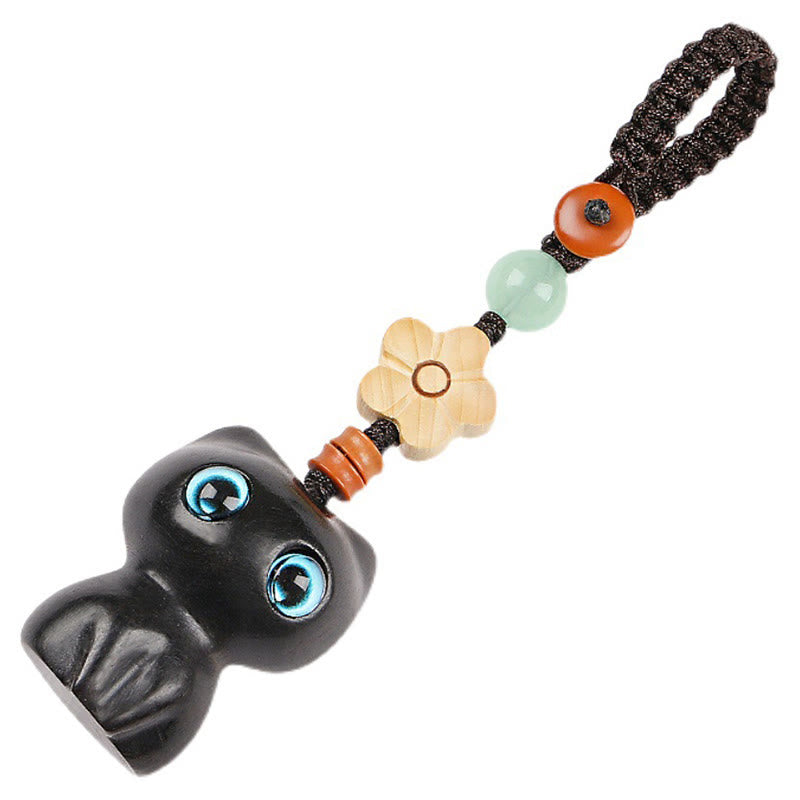 Buddha Stones Mini Piccola Foglia Sandalo Rosso Legno di Ebano Gatto Fortunato Adorabile Gattino Pace Portachiavi Telefono Appeso Decorazione - image 9