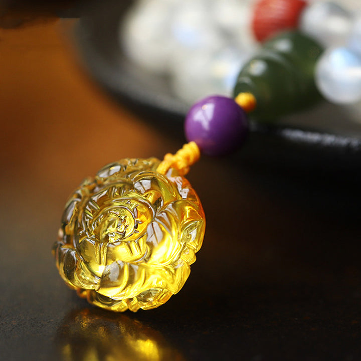 Braccialetto Mala con 108 perle di Buddha Stones , ambra, loto e turchese, per la guarigione con cristalli. - image 5