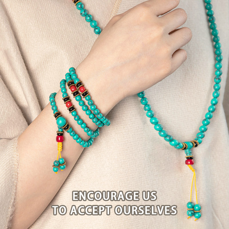 Bracciale Mala di guarigione in turchese tibetano Buddha Stones
