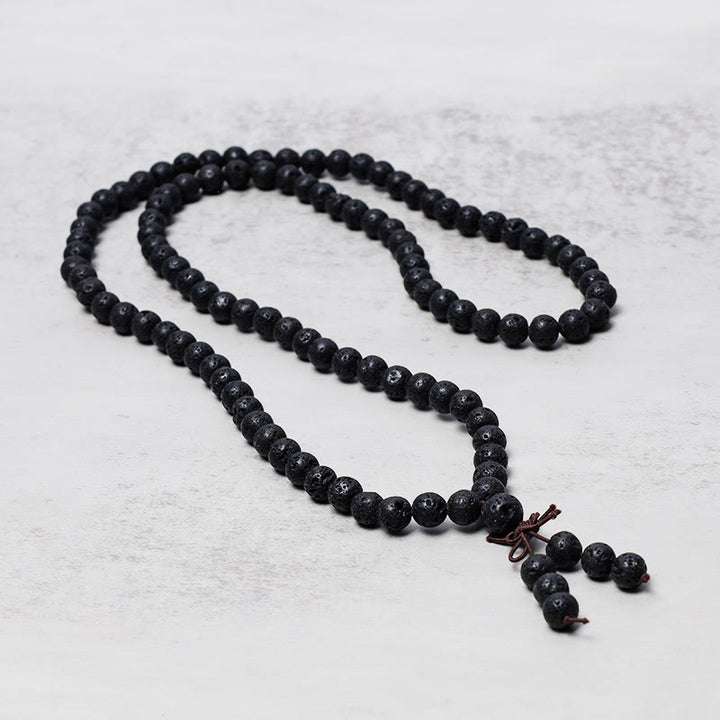 Buddha Stones 108 Perle di Lava Naturale Preghiera Mala Bracciale Collana