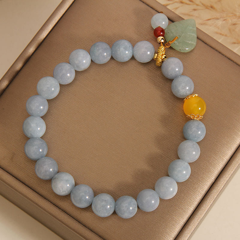 Braccialetto con ciondolo curativo in foglia di giada e acquamarina Buddha Stones