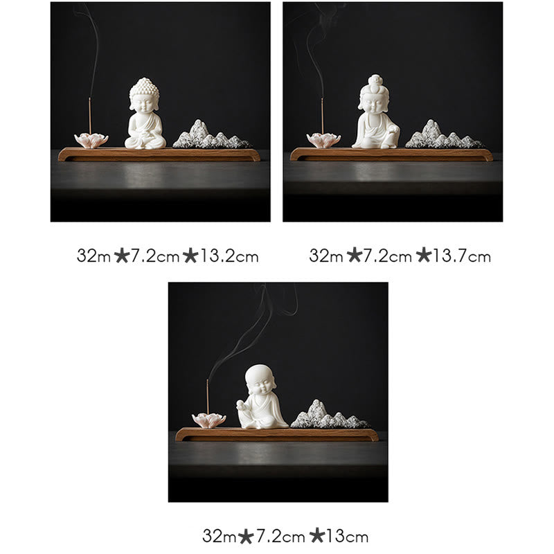 Buddha Stones Fiore di Loto Tathagata Kwan Yin Avalokitesvara Ksitigarbha Meditazione Bastoncino di Ceramica Bruciatore di Incenso Decorazione
