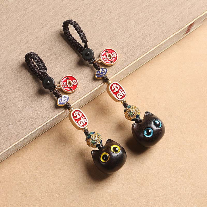 Buddha Stones Legno di ebano Gatto fortunato Nuvola di buon auspicio Pace Portachiavi Telefono Decorazione da appendere - image 17