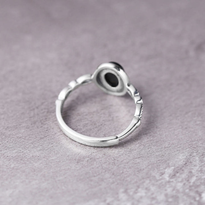 Anello della fortuna in onice nero in argento sterling 925 Buddha Stones