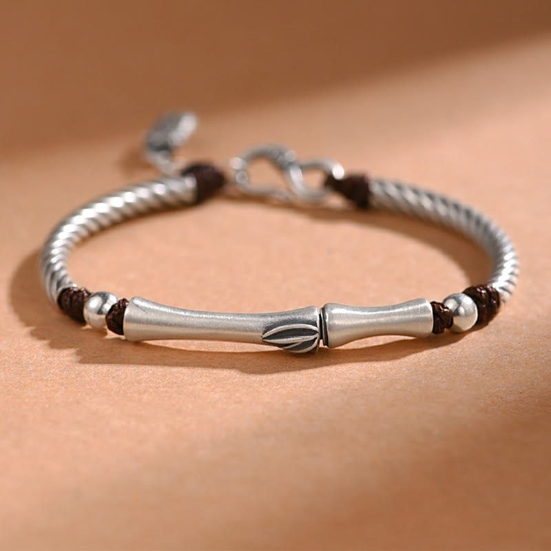 Bracciale Buddha Stones 999 Sterling Silver Bamboo Pattern Cicada Luck Wealth