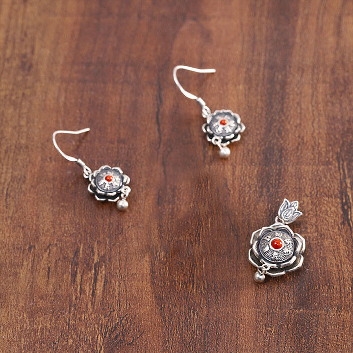 Buddha Stones 925 Sterling Silver Om Mani Padme Hum Lotus Peace Collana Ciondolo Orecchini