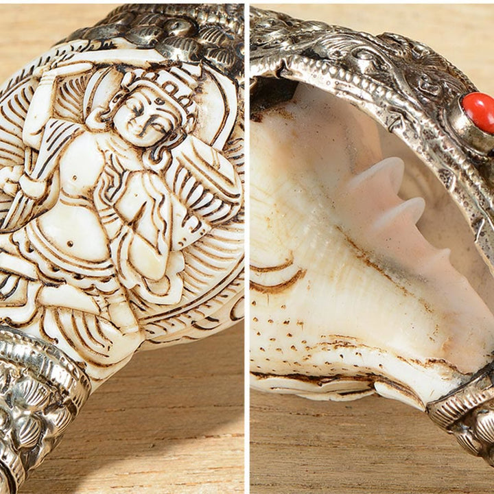 Decorazione positiva della ricchezza della conchiglia del Buddha Shankha incisa a mano tibetana