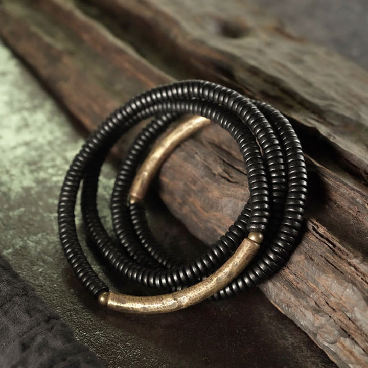 Bracciale multistrato in legno di ebano e rame Buddha Stones Balance