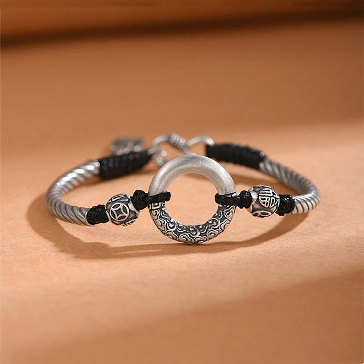 Braccialetto Buddha Stones 999 Sterling Silver Fu Character Peace Buckle Copper Coin Nuvole di Buon Auspicio Fortuna