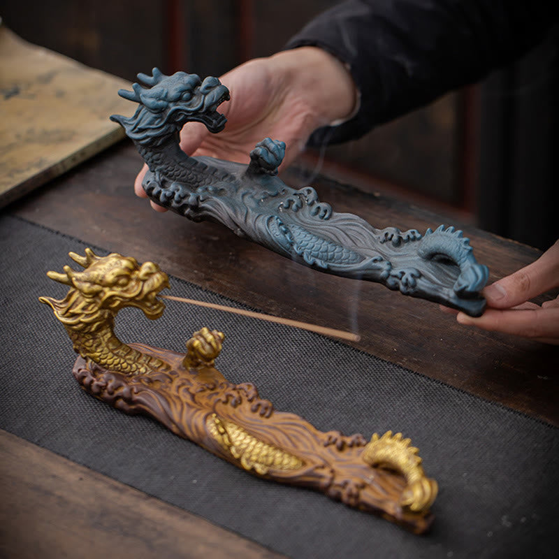 Decorazione bruciatore di incenso in ceramica con bastoncino di protezione del drago Buddha Stones