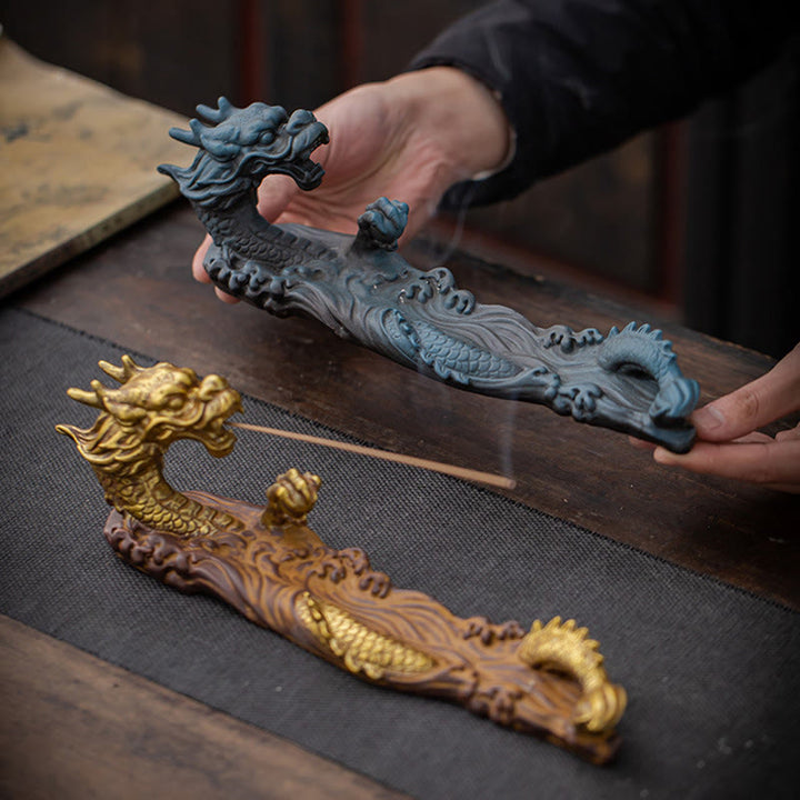 Decorazione bruciatore di incenso in ceramica con bastoncino di protezione del drago Buddha Stones