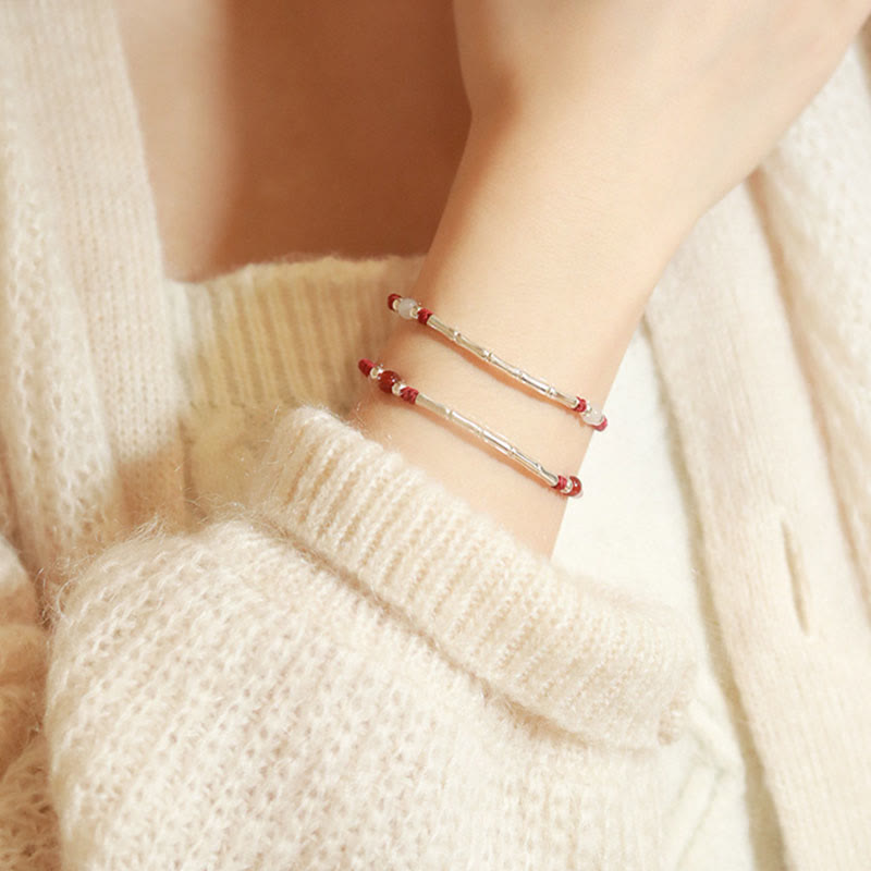 Braccialetto intrecciato con perline di protezione in argento sterling 925 Buddha Stones, agata bianca e agata rossa