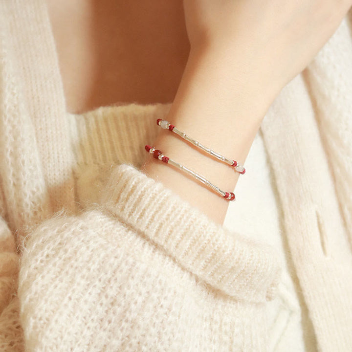 Braccialetto intrecciato con perline di protezione in argento sterling 925 Buddha Stones, agata bianca e agata rossa
