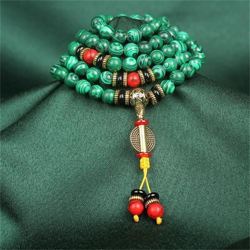 Buddha Stones Tibetano 108 Mala Malachite Perline Bracciale Collana