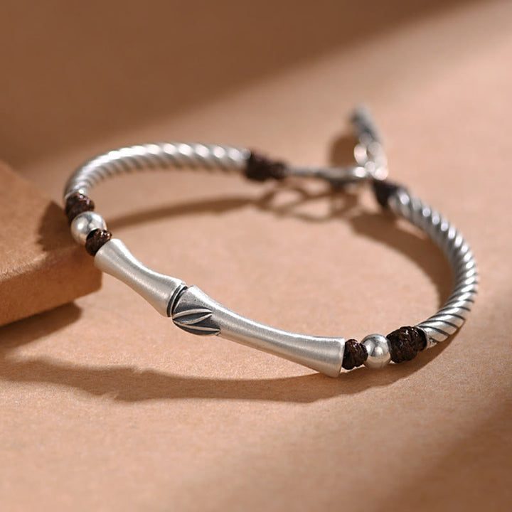 Bracciale Buddha Stones 999 Sterling Silver Bamboo Pattern Cicada Luck Wealth