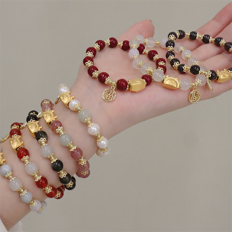 Buddha Stones Anno del Drago Agata Rossa Quarzo Fragola Ossidiana Nera Giada Granato Perla Cinabro Drago Gnocco Fortuna Fu Bracciale Personaggio - image 38