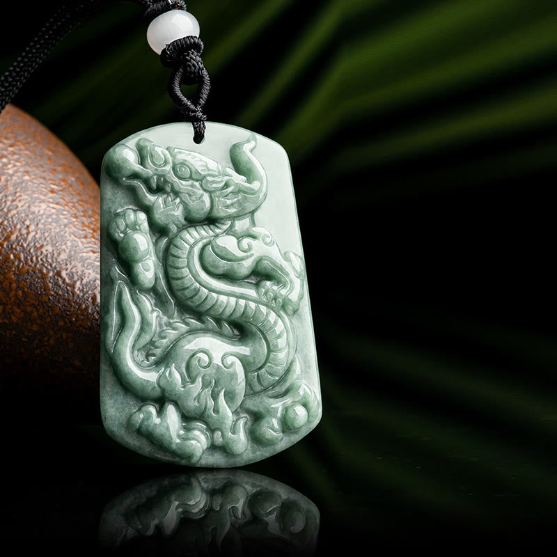 Buddha Stones Anno del Drago Zodiaco Cinese Drago Giada Amuleto Collana Pendente
