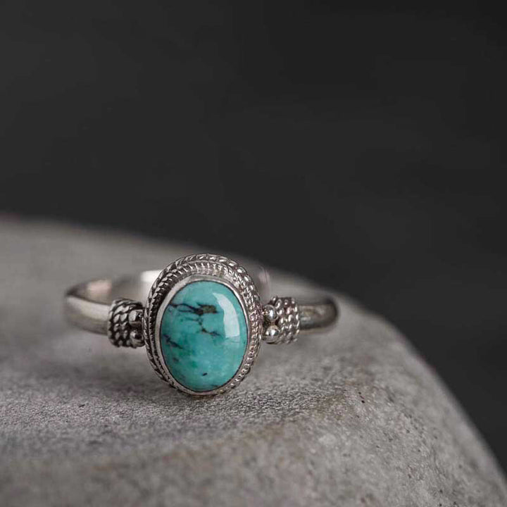 Anello Buddha Stones in argento sterling 925 con turchese e saggezza