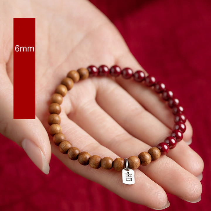 Bracciale Buddha Stones in argento sterling 925, legno di pesca, cinabro, allontana gli spiriti maligni