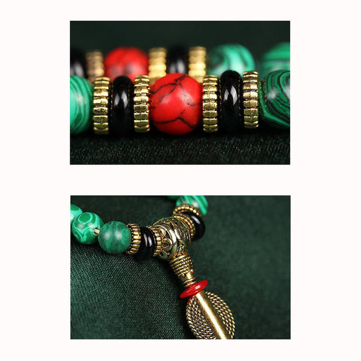 Buddha Stones Tibetano 108 Mala Malachite Perline Bracciale Collana