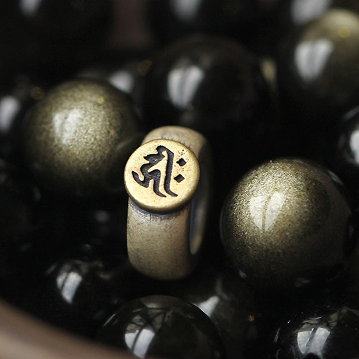 Buddha Stones Zodiaco cinese Buddha natale Ossidiana Braccialetto di purificazione