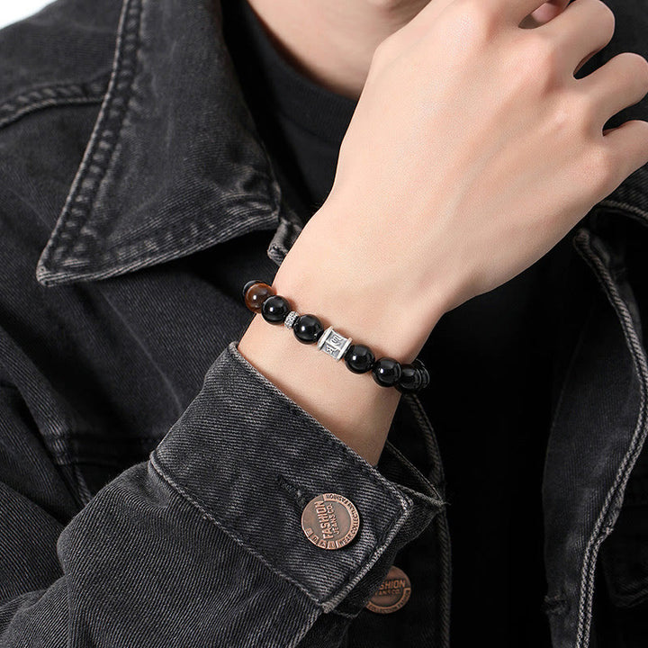 Bracciale Buddha Stones 999 Sterling Silver Ossidiana Nera Occhio di Tigre Om Mani Padme Hum Fulfillment - image 6