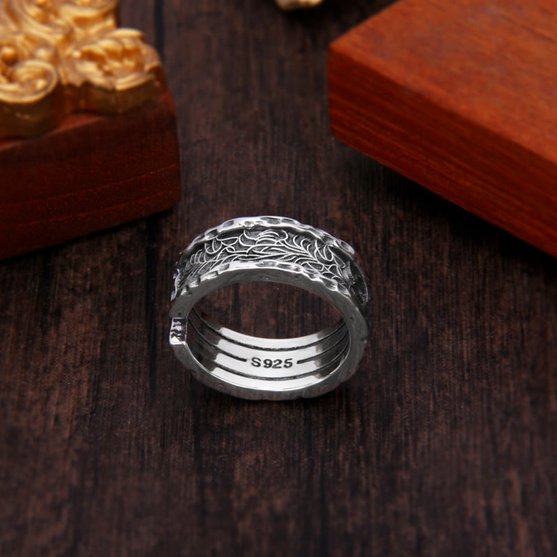 Anello regolabile con design a forma di fiore della dinastia Tang in argento sterling 925 Buddha Stones