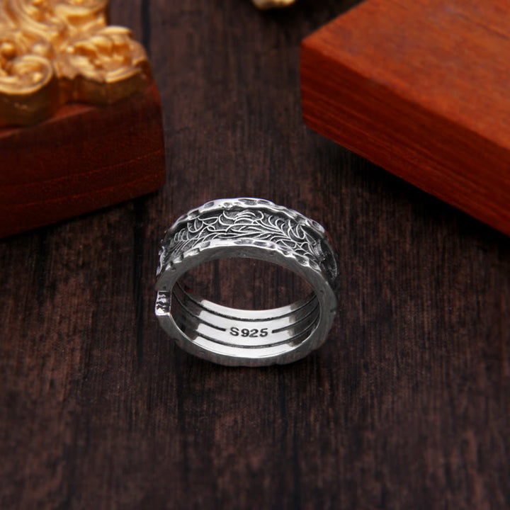 Anello regolabile con design a forma di fiore della dinastia Tang in argento sterling 925 Buddha Stones