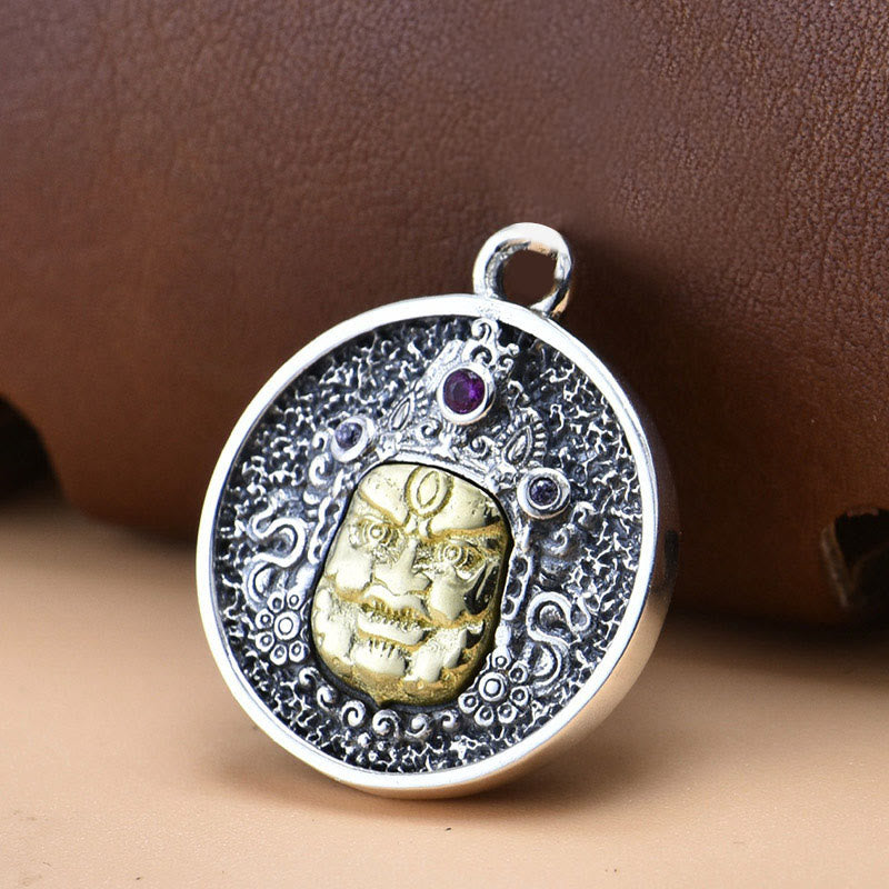 Buddha Stones 925 Sterling Silver Zakiram Dea della Ricchezza Dorje Vajra Collana Pendente Spirituale