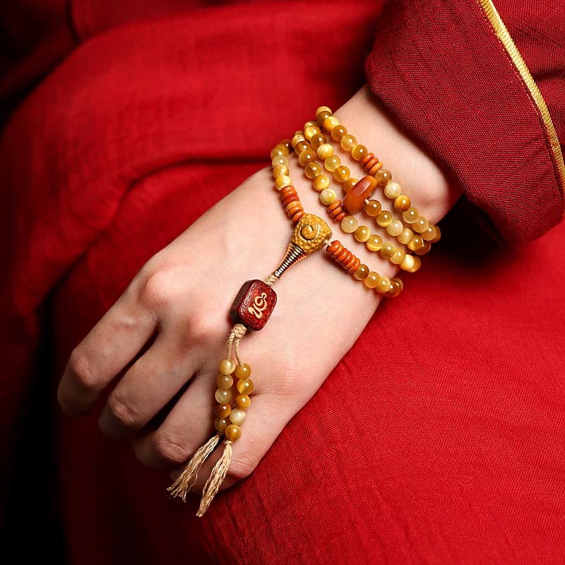 Buddha Stones 108 Mala Beads Natural Tiger Eye Rame Dorje Protezione Nappa Bracciale