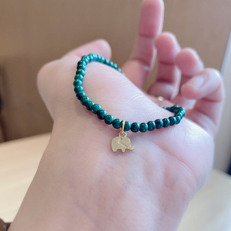 Braccialetto con ciondolo anti-ansia in malachite naturale con elefante Buddha Stones