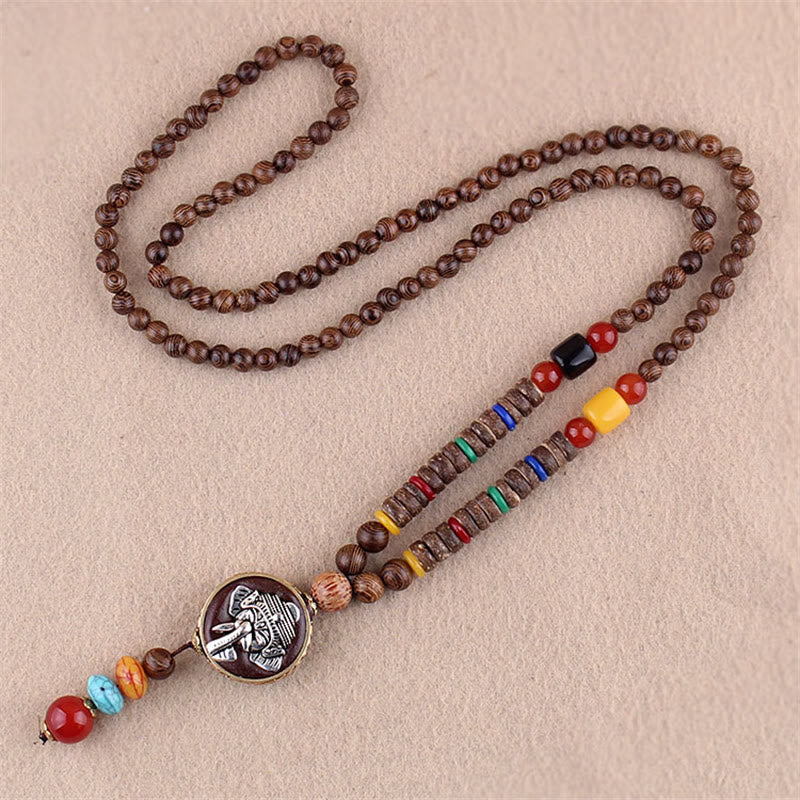 Buddha Stones Tibetano Legno Wenge Bodhi Seme Agata Elefante Collana Pendente Protezione