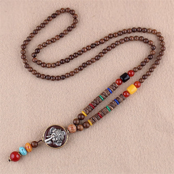 Buddha Stones Tibetano Legno Wenge Bodhi Seme Agata Elefante Collana Pendente Protezione