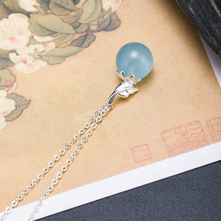Buddha Stones 925 Sterling Silver Acquamarina Naturale Foglia Fiore Orecchini Collana Pace