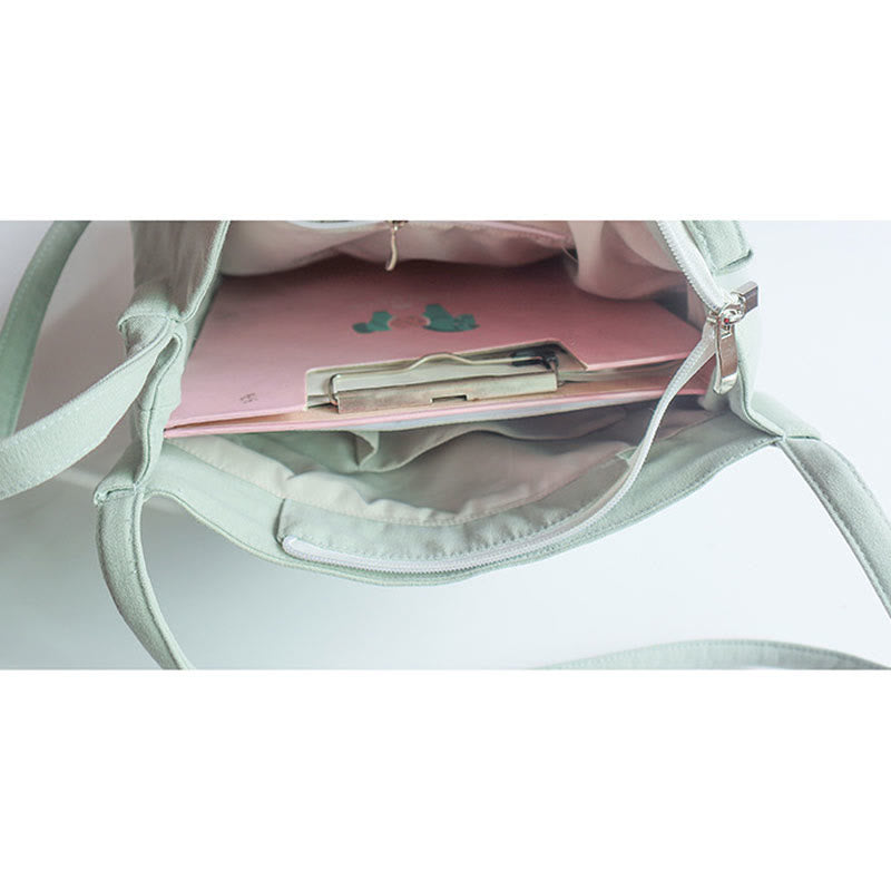 Buddha Stones Flower Crane Plum Blossom Ricamo Tela Grande Capacità Borsa a Tracolla Tote Bag