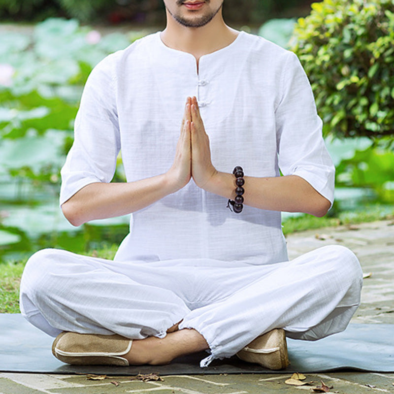 Buddha Stones Meditazione Preghiera Spirituale Zen Pratica Uniforme Abbigliamento Uomo Set - Bianco - US/UK/AU42, EU52 (2XL)  - image 0