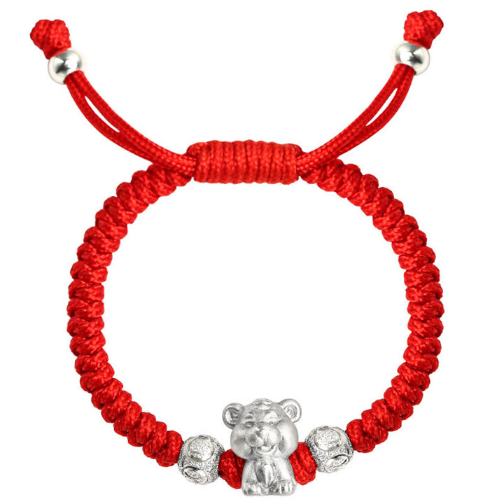 Braccialetto per bambini fatto a mano in corda rossa con Buddha Stones, in argento sterling 999, con zodiaco cinese