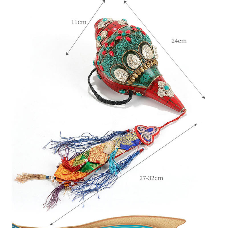 Shankha tibetano fatto a mano Om Mani Padme Hum Buddha Avalokitesvara Turchese Conchiglia Decorazione positiva - image 14