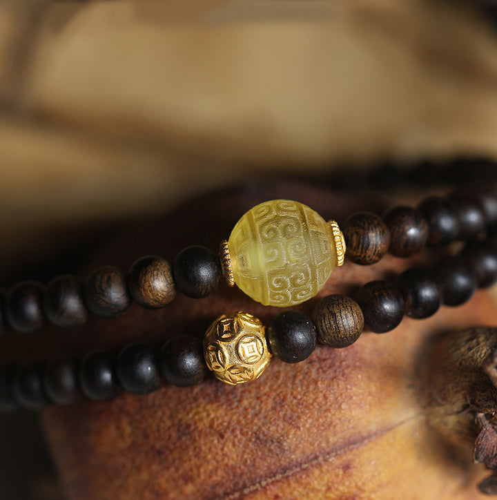 Buddha Stones 999 Oro Nha Trang Heiqinan Agarwood Ambra Agata Rossa Forza Bracciale Meditazione